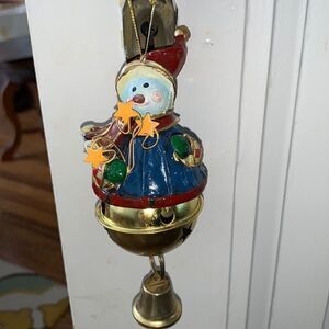 ‎Snowman gold jingle bell Christmas tree ornament